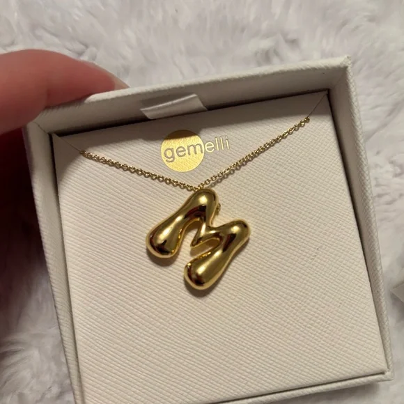 NWT 18k Gold Plated Letter “M” Initial Bubble Necklace - Picture 4 of 4